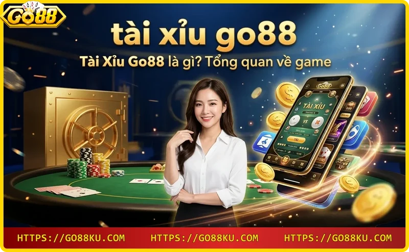 Ba viên xúc xắc tài xỉu Go88 trên bàn casino sang trọng
