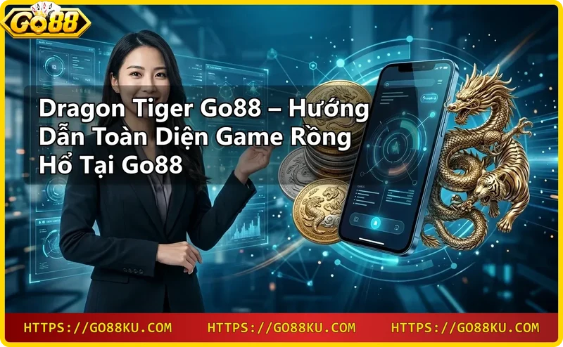 Bàn chơi Dragon Tiger với hai lá bài rồng và hổ tại casino Go88