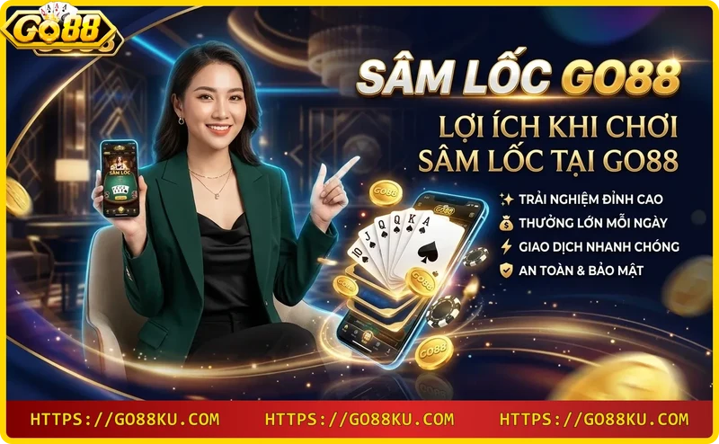 Hình ảnh lợi ích khi chơi sâm lốc Go88: đổi thưởng cao, bảo mật, hỗ trợ